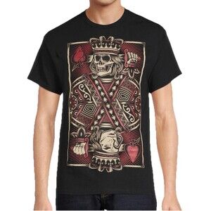 DOM Mens T Shirt Skull King of Spades Playing Card Graphic Black Size M